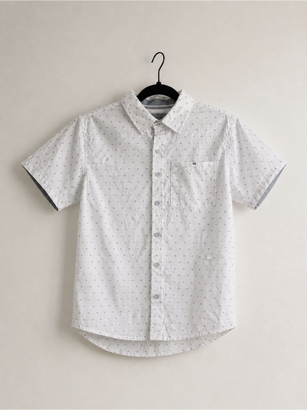 Kenneth Cole White Short-Sleeve Button-Down Shirt with Micro Dot Print